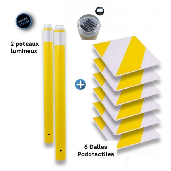 Kit Piétons 2 tubes Jaune classe 2 et 6 dalles Blanc/Jaune