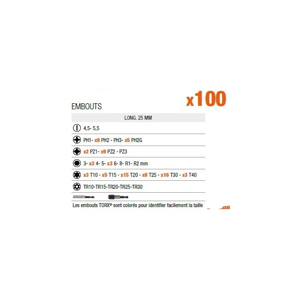 Jeu d'embouts x100 pcs BAHCO