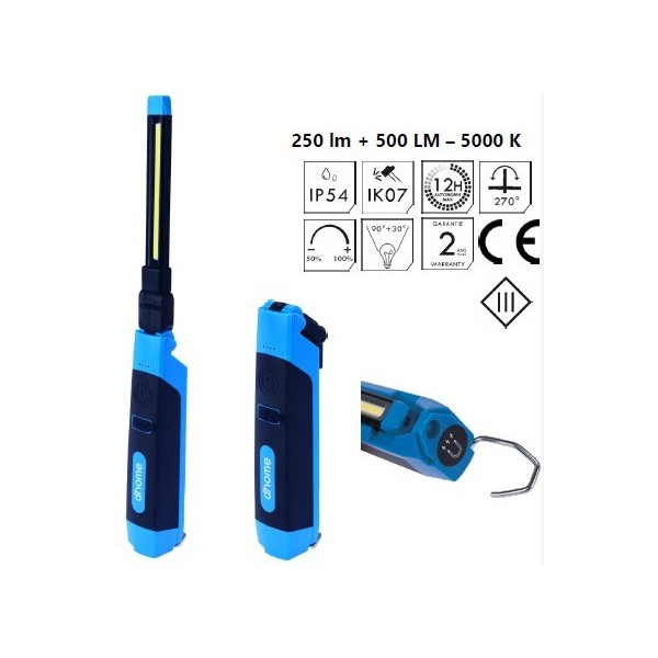 BALADEUSE TETE INCLINABLE LED 5 W  500 LM IP54 - RECHARGEABLE