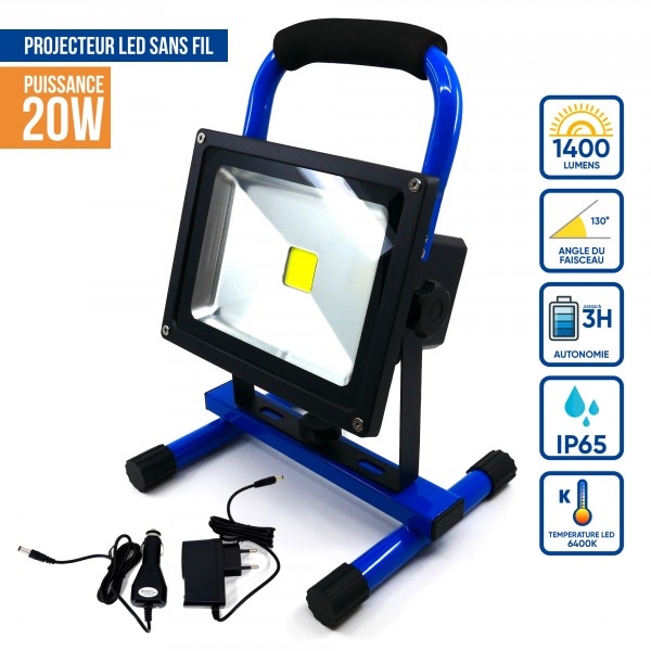 PROJECTEUR LED 20W BATTERIE IP65