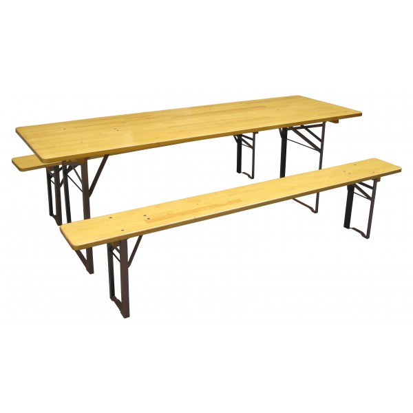 TABLE + 2 BANCS BOIS PLIANTS CARAY