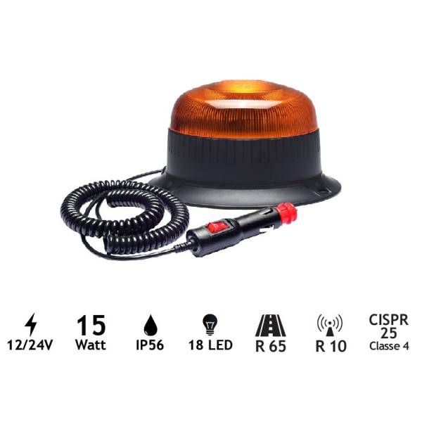 Gyrophare magnétique flash 18 Led 12/24V