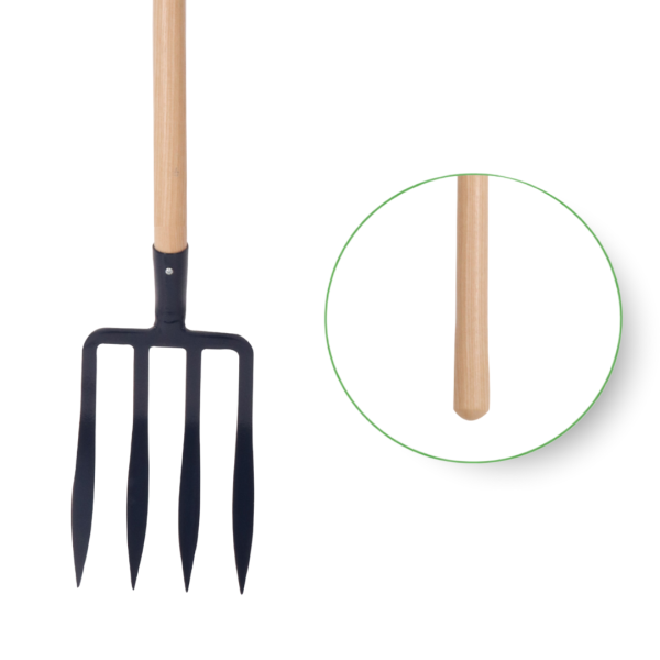 Fourche à bêcher 4 dents 27x18 spatules EM110 bois, pour les terres légères et les sols sableux, disponible chez jardins loisirs