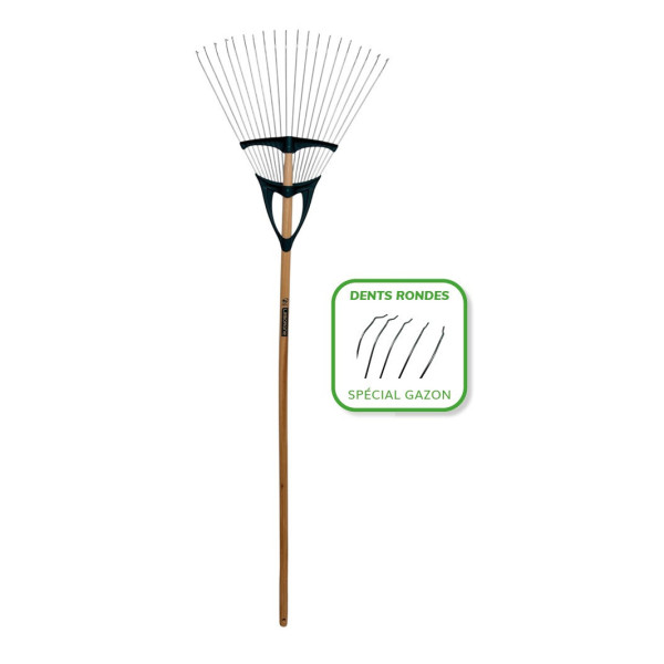 Balai à gazon Xfil 20 dents rondes acier EM150 bois LEBORGNE