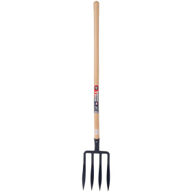 Fourche à bêcher 4 dents 27x18 spatules EM110 bois, pour les terres légères et les sols sableux, disponible chez jardins loisirs