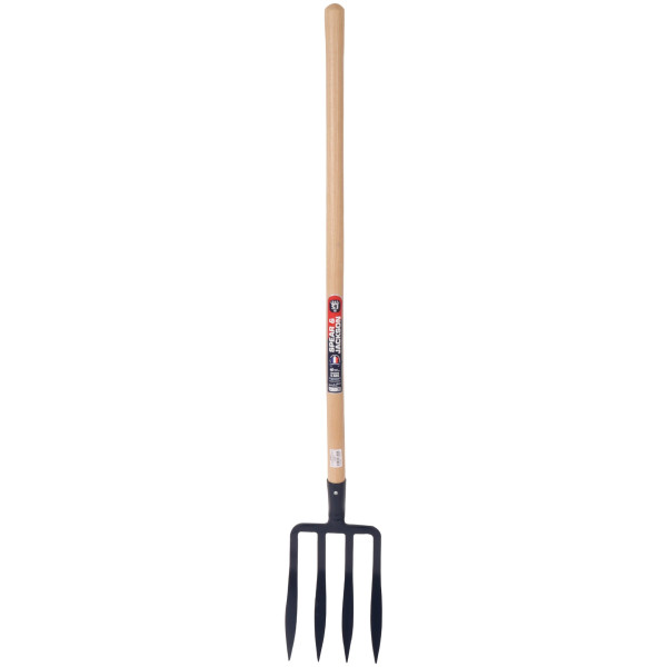 Fourche à bêcher 4 dents 27x18 spatules EM110 bois, pour les terres légères et les sols sableux, disponible chez jardins loisirs
